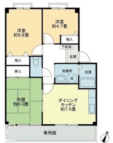 フォブール竹峰B(3DK/1階)の間取り写真