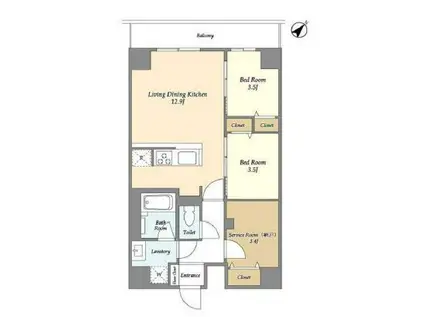 グランカーサ西葛西(2SLDK/1階)の間取り写真