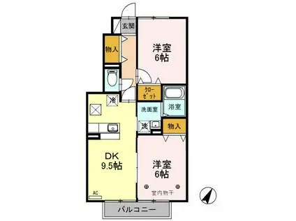 ローズコート西三島(2DK/1階)の間取り写真