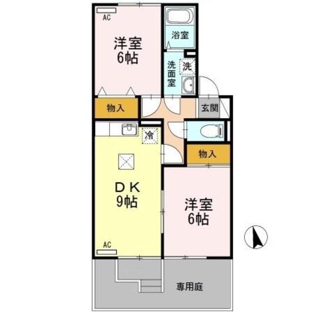 ベルウッドA(2DK/1階)の間取り写真