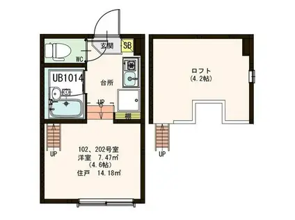 GIARDINO(1K/1階)の間取り写真