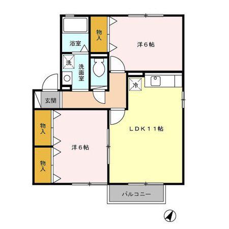 ドミール大口 C棟(2LDK/1階)の間取り写真