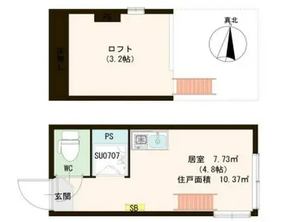 ハーモニーテラス東陽(ワンルーム/2階)の間取り写真