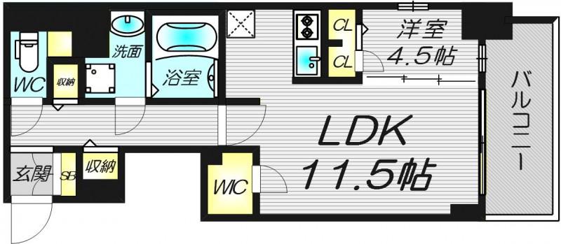 S-RESIDENCE阿波座BOUNCY(1LDK/2階)の間取り写真