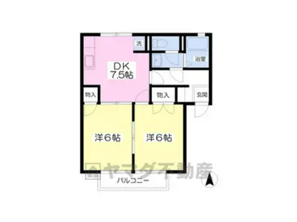 コーポ免の内A棟(2DK/1階)の間取り写真