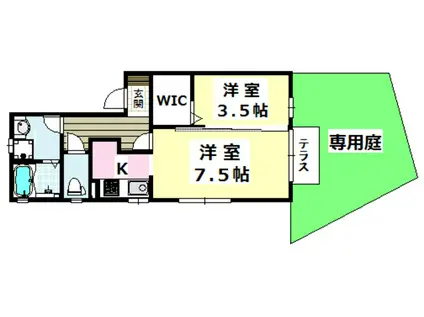 アウラ千里丘(2K/1階)の間取り写真