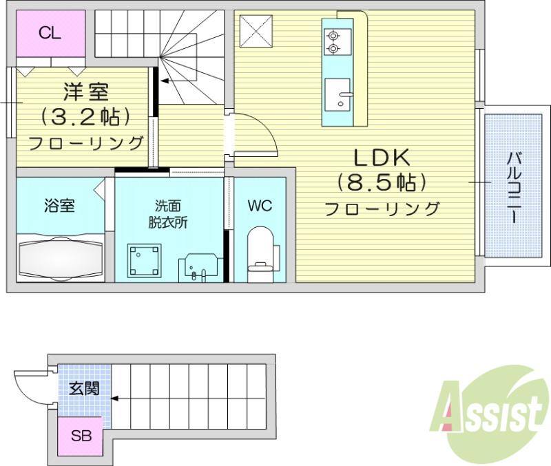ファインコート(1LDK/2階)の間取り写真