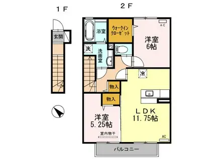 ボナール中の島B(2LDK/2階)の間取り写真