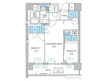 プレディアコート三軒茶屋(2LDK/9階)の間取り写真