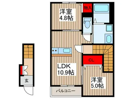 ブルー・ローズ(2LDK/2階)の間取り写真