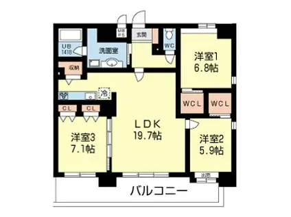 コンシェリア水前寺(3LDK/11階)の間取り写真