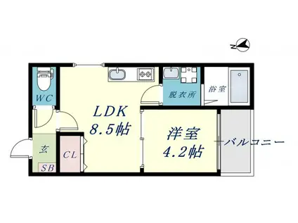 BADGE 長田1(1LDK/2階)の間取り写真