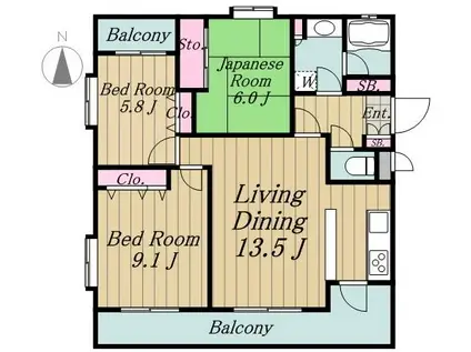 フェニックスコート二子玉川(3LDK/2階)の間取り写真