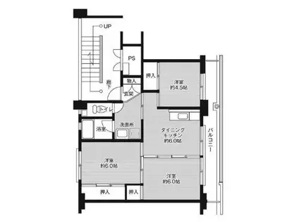 ビレッジハウス大内1号棟(3DK/5階)の間取り写真