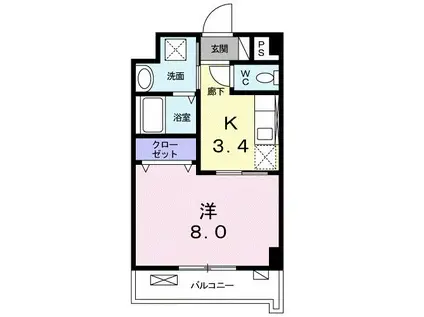 コンフォート・ヴィラ姪浜(1K/2階)の間取り写真