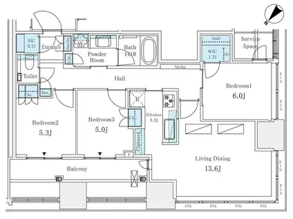 キャピタルゲートプレイス ザ・タワー(3SLDK/42階)の間取り写真