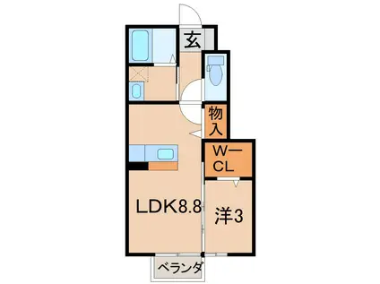 ブランシェ ドゥ(1LDK/1階)の間取り写真