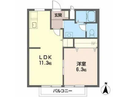 ソレジオKAWAKAMI(1LDK/2階)の間取り写真