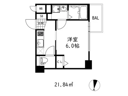 シオンコウベベイサイド(1K/6階)の間取り写真