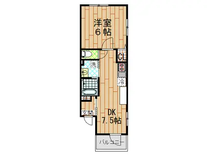 MELDIA長瀬II(1DK/1階)の間取り写真