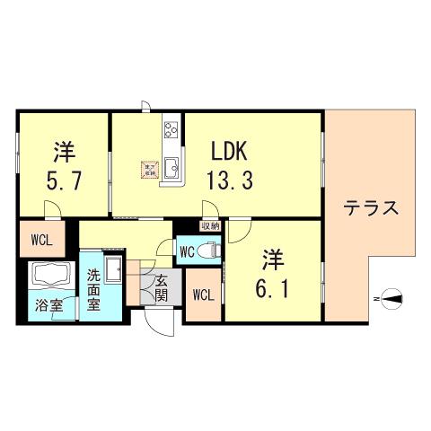 シャーメゾン コルテノーヴァ(2LDK/1階)の間取り写真