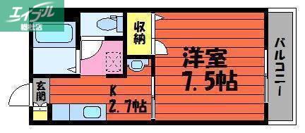 コロニーKB棟(1K/2階)の間取り写真