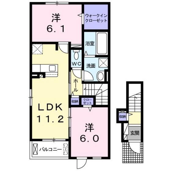5TH AVENUE A(2LDK/2階)の間取り写真