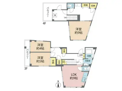 シンワビル豪徳寺3F-4F(4LDK/3階)の間取り写真