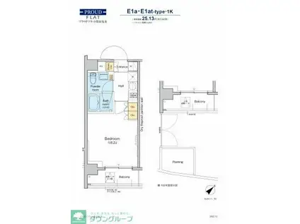 プラウドフラット墨田曳舟(1K/2階)の間取り写真