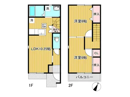 テラスハウス三笠(2LDK/1階)の間取り写真