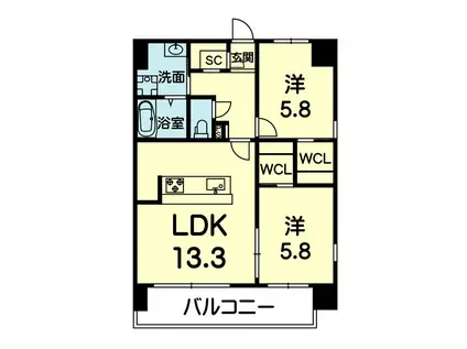 ライズ平成南(2LDK/9階)の間取り写真