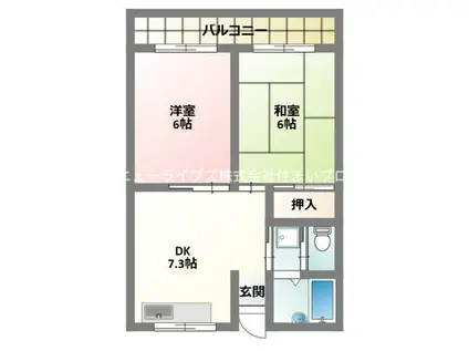 ジーエム藤田町イースト(2DK/4階)の間取り写真