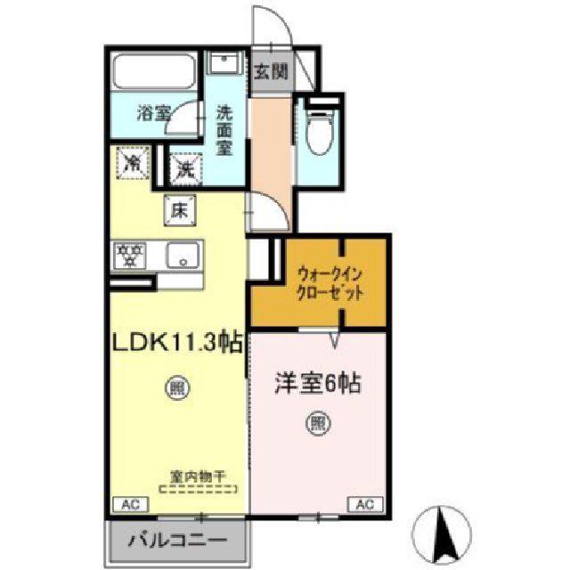 ラクードシャC(1LDK/1階)の間取り写真