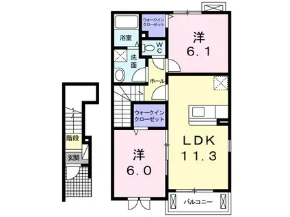 グランデ・ラ・テールB(2LDK/2階)の間取り写真