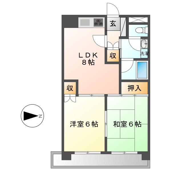 アミティヤスダ(2LDK/2階)の間取り写真