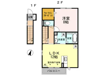 ポポラーレ(1LDK/2階)の間取り写真