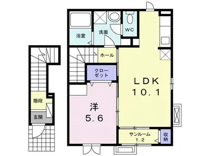 ジーンス舞崎(1LDK/2階)の間取り写真