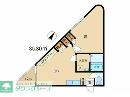 グンケン第二コーポ(1DK/3階)の間取り写真
