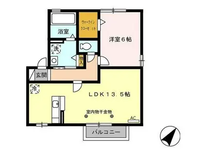 リビングタウンヴェルード D(1LDK/2階)の間取り写真