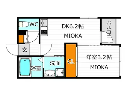 ハーモニーテラス住吉II(1DK/1階)の間取り写真