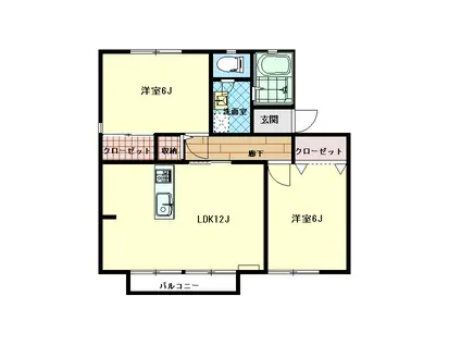 シェーンヴィラ B棟(2DK/1階)の間取り写真