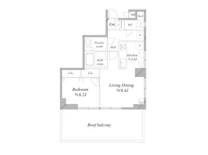 ザ・パークレックス南麻布(1LDK/6階)の間取り写真