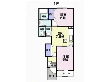 ヴィラノーヴァB(2DK/1階)の間取り写真