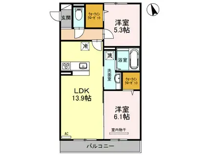 ボヌール(2LDK/2階)の間取り写真