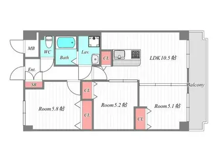 エクセラート高井田(2SLDK/4階)の間取り写真