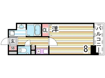 アミーグランコート三宮(1K/11階)の間取り写真