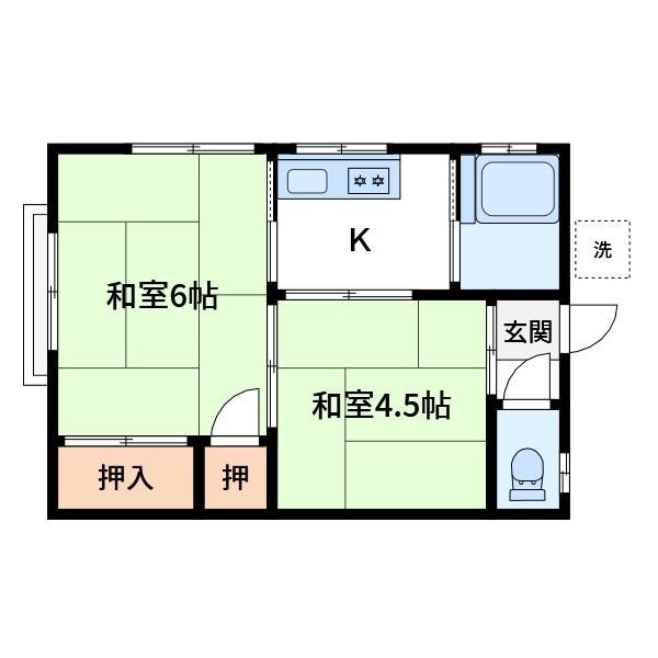 第一橋本荘(2K/1階)の間取り写真