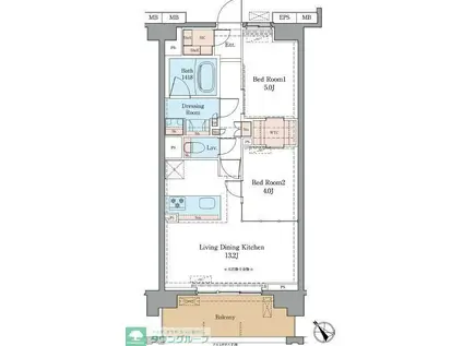 LUXENA船堀(2LDK/15階)の間取り写真