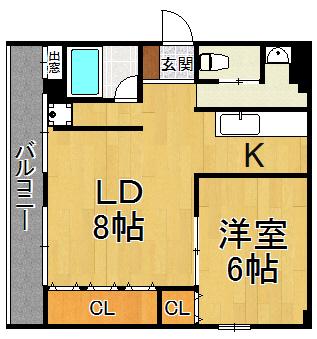 グランドハイツ浜甲子園(1LDK/4階)の間取り写真