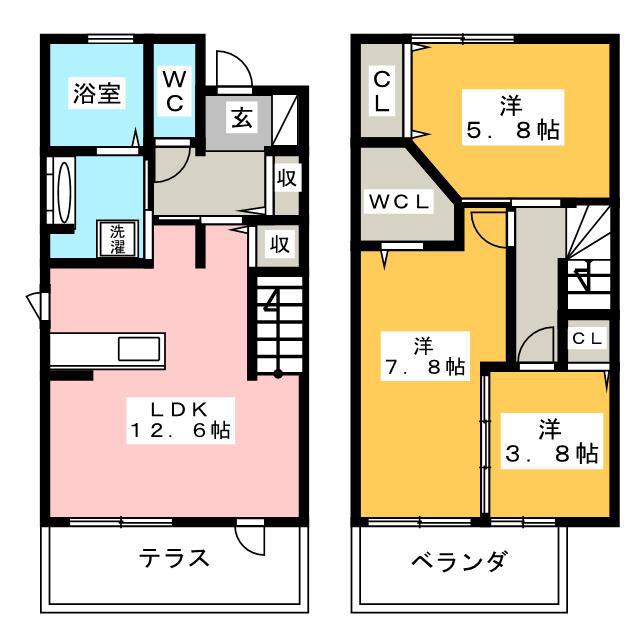 D-ROOMウィスタリア(3LDK/1階)の間取り写真